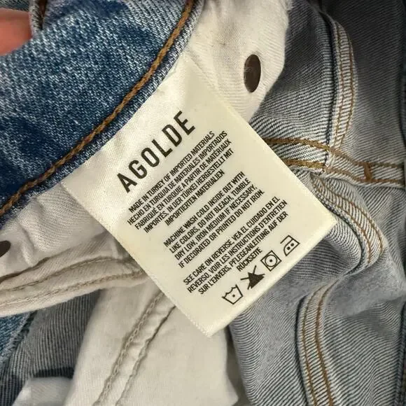 Agolde Womens Straight Jeans Riley Long 28 Cove Wash Blue Organic Cotton Hi Rise - Picture 9 of 10